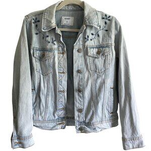 OLD Navy 100% Cotton Embroidered Light Wash Blue Floral Jean Jacket Size XS